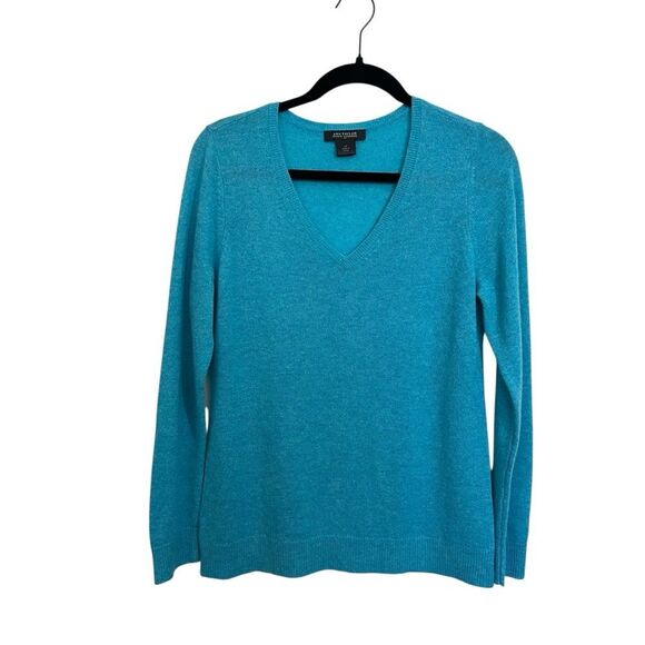 Ann Taylor Turquoise V-Neck Cashmere V Neck Sweater, LP - Picture 2 of 9